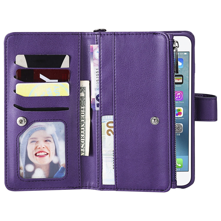 For iPhone 7 Plus / 8 Plus 2 in 1 Solid Color Zipper Shockproof Protective Case with Card Slots & Bracket & Photo Holder & Wallet Function(Purple) - More iPhone Cases by buy2fix | Online Shopping UK | buy2fix