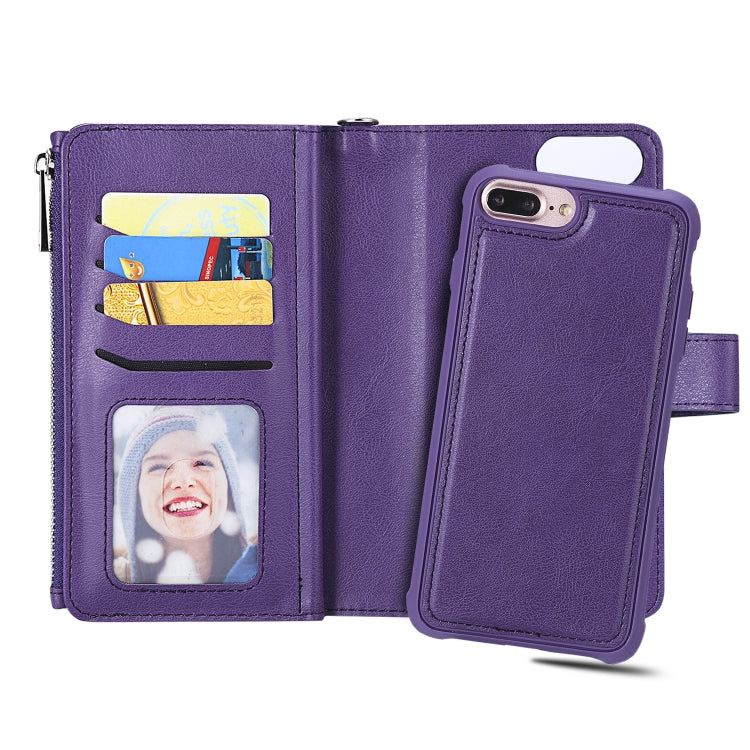 For iPhone 7 Plus / 8 Plus 2 in 1 Solid Color Zipper Shockproof Protective Case with Card Slots & Bracket & Photo Holder & Wallet Function(Purple) - More iPhone Cases by buy2fix | Online Shopping UK | buy2fix