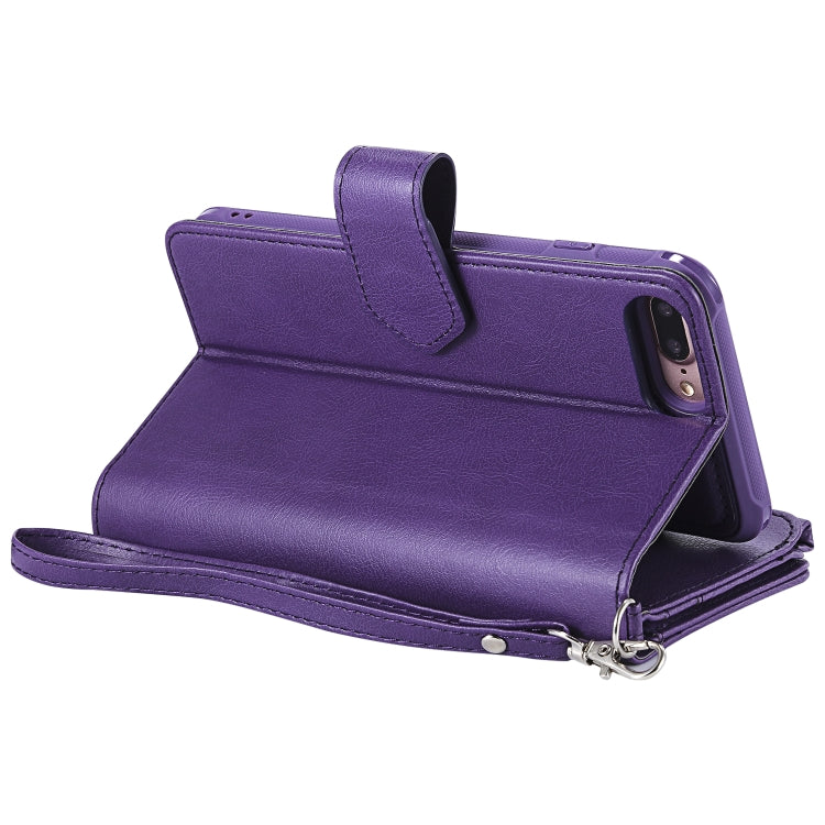 For iPhone 7 Plus / 8 Plus 2 in 1 Solid Color Zipper Shockproof Protective Case with Card Slots & Bracket & Photo Holder & Wallet Function(Purple) - More iPhone Cases by buy2fix | Online Shopping UK | buy2fix
