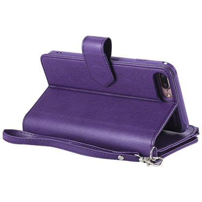 For iPhone 7 Plus / 8 Plus 2 in 1 Solid Color Zipper Shockproof Protective Case with Card Slots & Bracket & Photo Holder & Wallet Function(Purple) - More iPhone Cases by buy2fix | Online Shopping UK | buy2fix