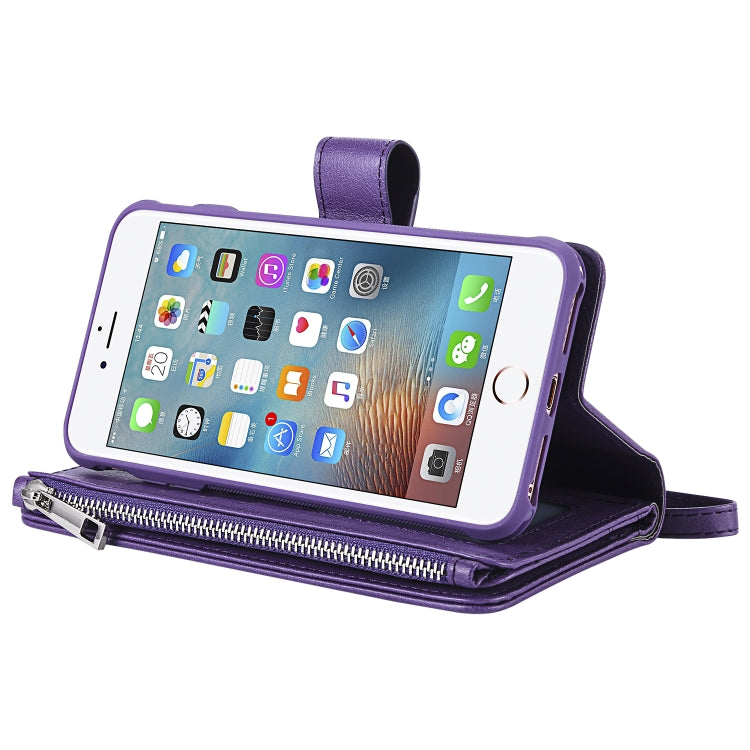 For iPhone 7 Plus / 8 Plus 2 in 1 Solid Color Zipper Shockproof Protective Case with Card Slots & Bracket & Photo Holder & Wallet Function(Purple) - More iPhone Cases by buy2fix | Online Shopping UK | buy2fix
