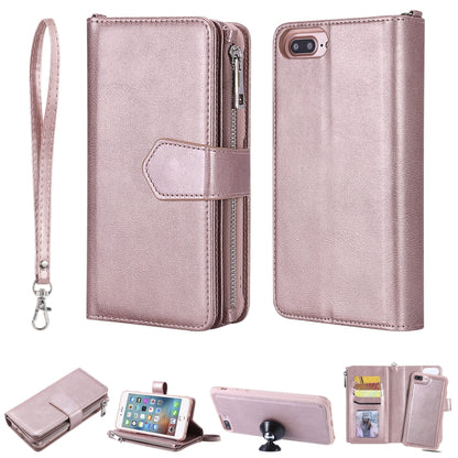 For iPhone 7 Plus / 8 Plus 2 in 1 Solid Color Zipper Shockproof Protective Case with Card Slots & Bracket & Photo Holder & Wallet Function(Rose Gold) - More iPhone Cases by buy2fix | Online Shopping UK | buy2fix