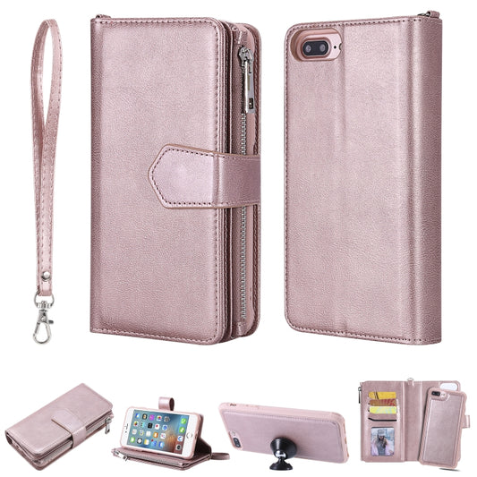 For iPhone 7 Plus / 8 Plus 2 in 1 Solid Color Zipper Shockproof Protective Case with Card Slots & Bracket & Photo Holder & Wallet Function(Rose Gold) - More iPhone Cases by buy2fix | Online Shopping UK | buy2fix