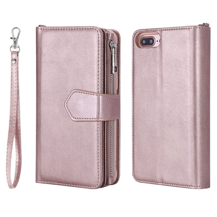 For iPhone 7 Plus / 8 Plus 2 in 1 Solid Color Zipper Shockproof Protective Case with Card Slots & Bracket & Photo Holder & Wallet Function(Rose Gold) - More iPhone Cases by buy2fix | Online Shopping UK | buy2fix