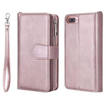 For iPhone 7 Plus / 8 Plus 2 in 1 Solid Color Zipper Shockproof Protective Case with Card Slots & Bracket & Photo Holder & Wallet Function(Rose Gold) - More iPhone Cases by buy2fix | Online Shopping UK | buy2fix