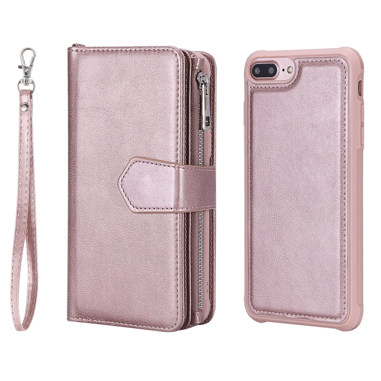 For iPhone 7 Plus / 8 Plus 2 in 1 Solid Color Zipper Shockproof Protective Case with Card Slots & Bracket & Photo Holder & Wallet Function(Rose Gold) - More iPhone Cases by buy2fix | Online Shopping UK | buy2fix