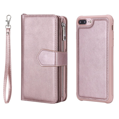 For iPhone 7 Plus / 8 Plus 2 in 1 Solid Color Zipper Shockproof Protective Case with Card Slots & Bracket & Photo Holder & Wallet Function(Rose Gold) - More iPhone Cases by buy2fix | Online Shopping UK | buy2fix