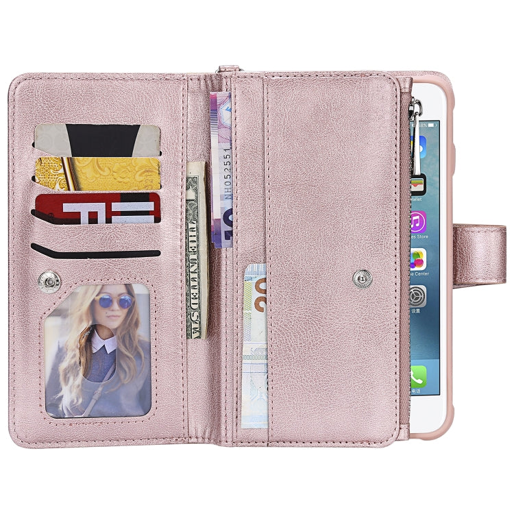 For iPhone 7 Plus / 8 Plus 2 in 1 Solid Color Zipper Shockproof Protective Case with Card Slots & Bracket & Photo Holder & Wallet Function(Rose Gold) - More iPhone Cases by buy2fix | Online Shopping UK | buy2fix