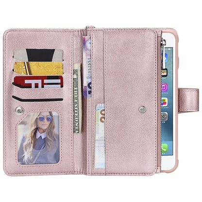 For iPhone 7 Plus / 8 Plus 2 in 1 Solid Color Zipper Shockproof Protective Case with Card Slots & Bracket & Photo Holder & Wallet Function(Rose Gold) - More iPhone Cases by buy2fix | Online Shopping UK | buy2fix