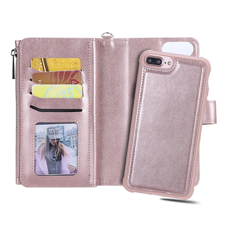 For iPhone 7 Plus / 8 Plus 2 in 1 Solid Color Zipper Shockproof Protective Case with Card Slots & Bracket & Photo Holder & Wallet Function(Rose Gold) - More iPhone Cases by buy2fix | Online Shopping UK | buy2fix
