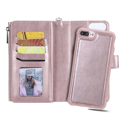 For iPhone 7 Plus / 8 Plus 2 in 1 Solid Color Zipper Shockproof Protective Case with Card Slots & Bracket & Photo Holder & Wallet Function(Rose Gold) - More iPhone Cases by buy2fix | Online Shopping UK | buy2fix