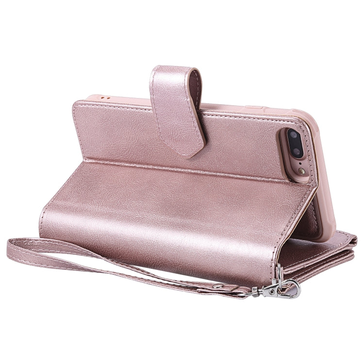 For iPhone 7 Plus / 8 Plus 2 in 1 Solid Color Zipper Shockproof Protective Case with Card Slots & Bracket & Photo Holder & Wallet Function(Rose Gold) - More iPhone Cases by buy2fix | Online Shopping UK | buy2fix