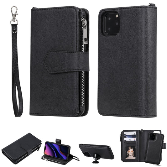 For iPhone 11 Pro 2 in 1 Solid Color Zipper Shockproof Protective Case with Card Slots & Bracket & Photo Holder & Wallet Function(Black) - iPhone 11 Pro Cases by buy2fix | Online Shopping UK | buy2fix