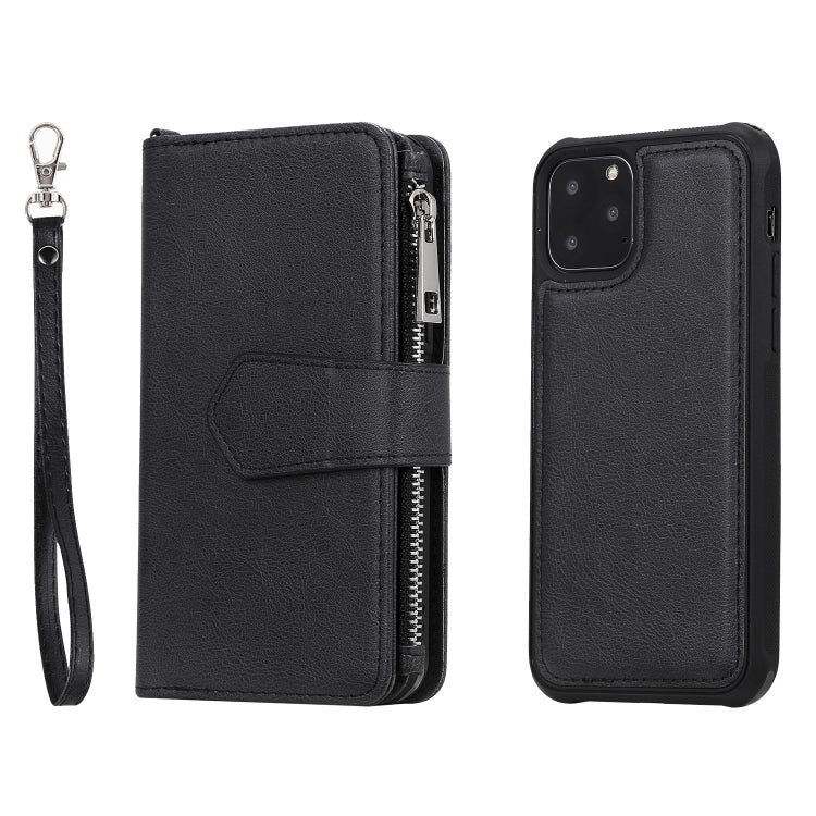 For iPhone 11 Pro 2 in 1 Solid Color Zipper Shockproof Protective Case with Card Slots & Bracket & Photo Holder & Wallet Function(Black) - iPhone 11 Pro Cases by buy2fix | Online Shopping UK | buy2fix