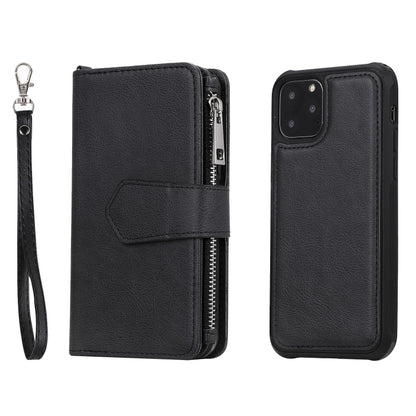 For iPhone 11 Pro 2 in 1 Solid Color Zipper Shockproof Protective Case with Card Slots & Bracket & Photo Holder & Wallet Function(Black) - iPhone 11 Pro Cases by buy2fix | Online Shopping UK | buy2fix