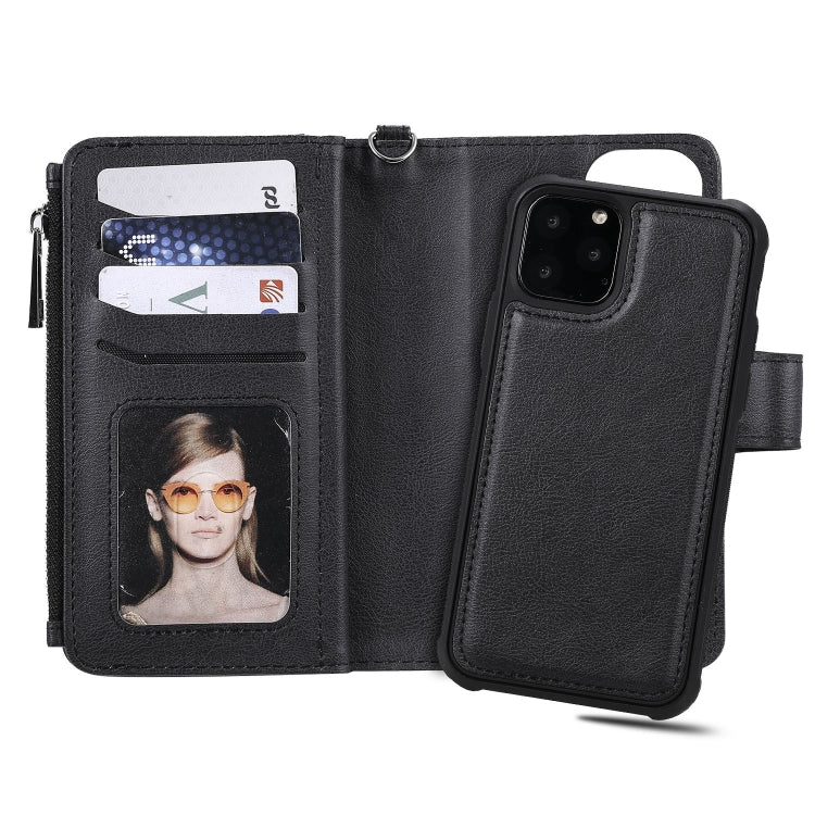 For iPhone 11 Pro 2 in 1 Solid Color Zipper Shockproof Protective Case with Card Slots & Bracket & Photo Holder & Wallet Function(Black) - iPhone 11 Pro Cases by buy2fix | Online Shopping UK | buy2fix
