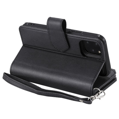 For iPhone 11 Pro 2 in 1 Solid Color Zipper Shockproof Protective Case with Card Slots & Bracket & Photo Holder & Wallet Function(Black) - iPhone 11 Pro Cases by buy2fix | Online Shopping UK | buy2fix