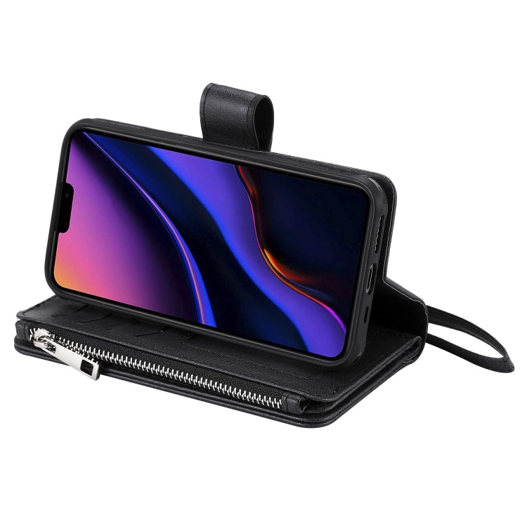 For iPhone 11 Pro 2 in 1 Solid Color Zipper Shockproof Protective Case with Card Slots & Bracket & Photo Holder & Wallet Function(Black) - iPhone 11 Pro Cases by buy2fix | Online Shopping UK | buy2fix