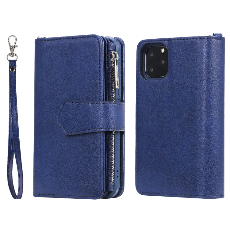 For iPhone 11 Pro 2 in 1 Solid Color Zipper Shockproof Protective Case with Card Slots & Bracket & Photo Holder & Wallet Function(Blue) - iPhone 11 Pro Cases by buy2fix | Online Shopping UK | buy2fix