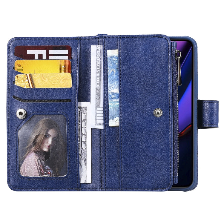 For iPhone 11 Pro 2 in 1 Solid Color Zipper Shockproof Protective Case with Card Slots & Bracket & Photo Holder & Wallet Function(Blue) - iPhone 11 Pro Cases by buy2fix | Online Shopping UK | buy2fix
