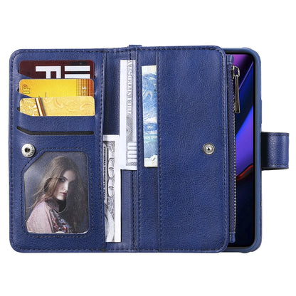 For iPhone 11 Pro 2 in 1 Solid Color Zipper Shockproof Protective Case with Card Slots & Bracket & Photo Holder & Wallet Function(Blue) - iPhone 11 Pro Cases by buy2fix | Online Shopping UK | buy2fix
