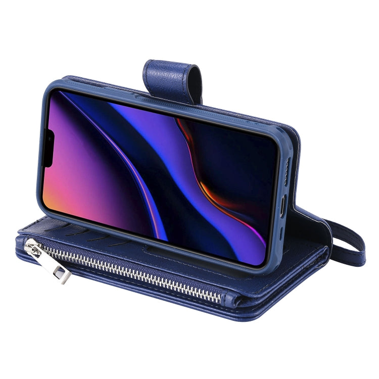 For iPhone 11 Pro 2 in 1 Solid Color Zipper Shockproof Protective Case with Card Slots & Bracket & Photo Holder & Wallet Function(Blue) - iPhone 11 Pro Cases by buy2fix | Online Shopping UK | buy2fix