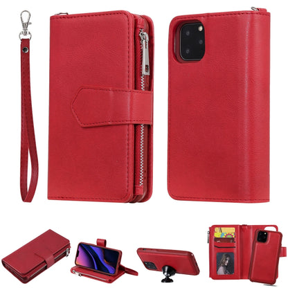 For iPhone 11 Pro 2 in 1 Solid Color Zipper Shockproof Protective Case with Card Slots & Bracket & Photo Holder & Wallet Function(Red) - iPhone 11 Pro Cases by buy2fix | Online Shopping UK | buy2fix