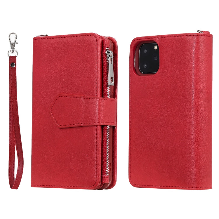 For iPhone 11 Pro 2 in 1 Solid Color Zipper Shockproof Protective Case with Card Slots & Bracket & Photo Holder & Wallet Function(Red) - iPhone 11 Pro Cases by buy2fix | Online Shopping UK | buy2fix