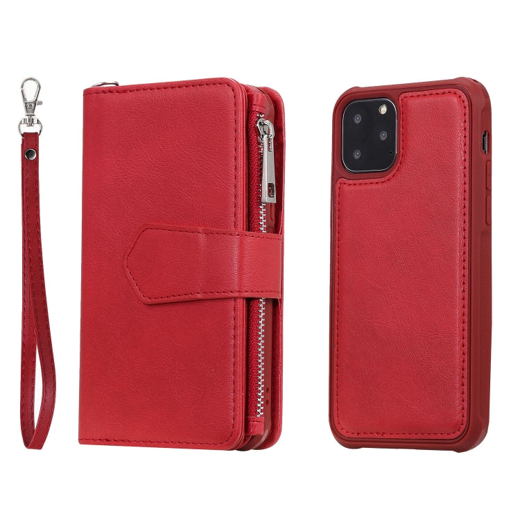 For iPhone 11 Pro 2 in 1 Solid Color Zipper Shockproof Protective Case with Card Slots & Bracket & Photo Holder & Wallet Function(Red) - iPhone 11 Pro Cases by buy2fix | Online Shopping UK | buy2fix