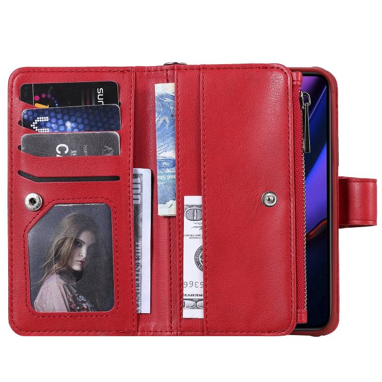 For iPhone 11 Pro 2 in 1 Solid Color Zipper Shockproof Protective Case with Card Slots & Bracket & Photo Holder & Wallet Function(Red) - iPhone 11 Pro Cases by buy2fix | Online Shopping UK | buy2fix