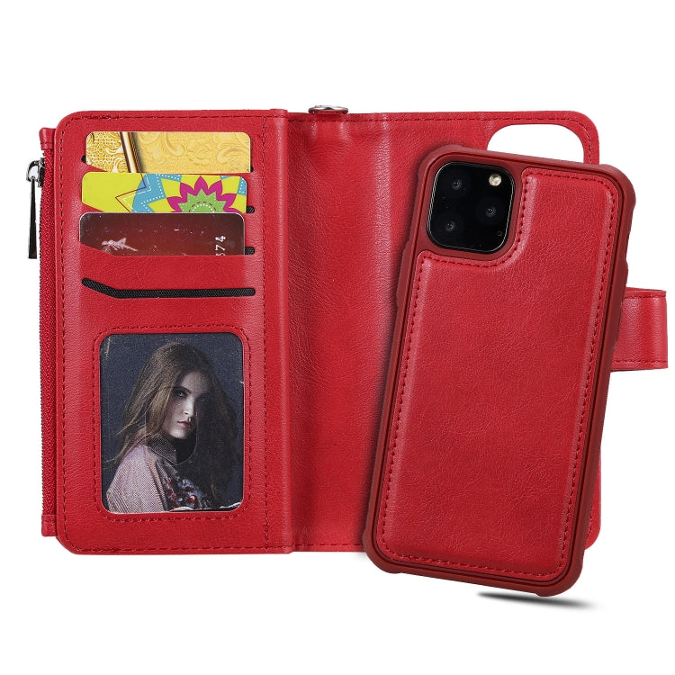 For iPhone 11 Pro 2 in 1 Solid Color Zipper Shockproof Protective Case with Card Slots & Bracket & Photo Holder & Wallet Function(Red) - iPhone 11 Pro Cases by buy2fix | Online Shopping UK | buy2fix