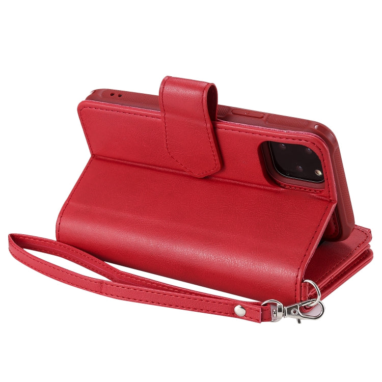 For iPhone 11 Pro 2 in 1 Solid Color Zipper Shockproof Protective Case with Card Slots & Bracket & Photo Holder & Wallet Function(Red) - iPhone 11 Pro Cases by buy2fix | Online Shopping UK | buy2fix