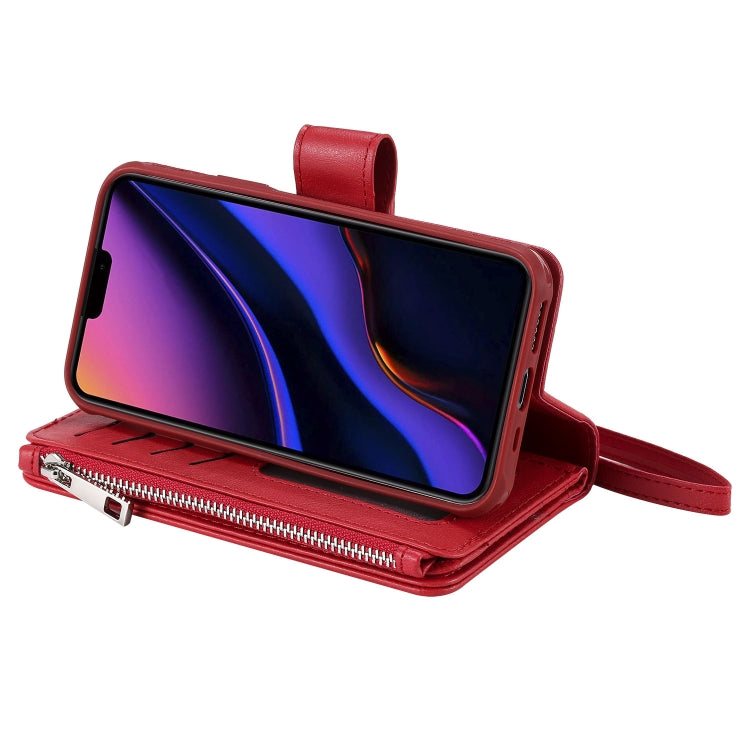 For iPhone 11 Pro 2 in 1 Solid Color Zipper Shockproof Protective Case with Card Slots & Bracket & Photo Holder & Wallet Function(Red) - iPhone 11 Pro Cases by buy2fix | Online Shopping UK | buy2fix
