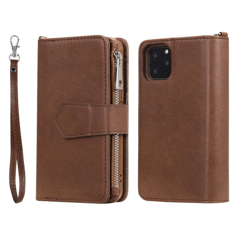 For iPhone 11 Pro 2 in 1 Solid Color Zipper Shockproof Protective Case with Card Slots & Bracket & Photo Holder & Wallet Function(Brown) - iPhone 11 Pro Cases by buy2fix | Online Shopping UK | buy2fix