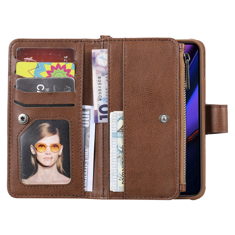 For iPhone 11 Pro 2 in 1 Solid Color Zipper Shockproof Protective Case with Card Slots & Bracket & Photo Holder & Wallet Function(Brown) - iPhone 11 Pro Cases by buy2fix | Online Shopping UK | buy2fix