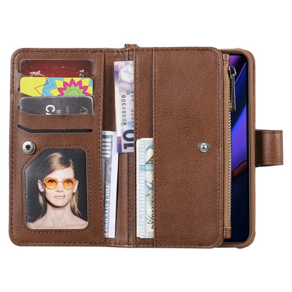 For iPhone 11 Pro 2 in 1 Solid Color Zipper Shockproof Protective Case with Card Slots & Bracket & Photo Holder & Wallet Function(Brown) - iPhone 11 Pro Cases by buy2fix | Online Shopping UK | buy2fix