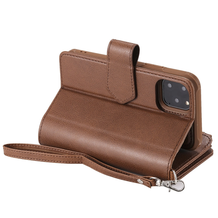 For iPhone 11 Pro 2 in 1 Solid Color Zipper Shockproof Protective Case with Card Slots & Bracket & Photo Holder & Wallet Function(Brown) - iPhone 11 Pro Cases by buy2fix | Online Shopping UK | buy2fix
