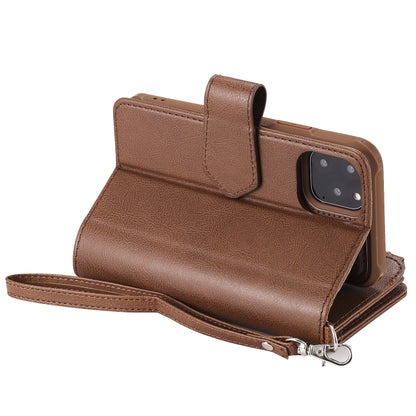 For iPhone 11 Pro 2 in 1 Solid Color Zipper Shockproof Protective Case with Card Slots & Bracket & Photo Holder & Wallet Function(Brown) - iPhone 11 Pro Cases by buy2fix | Online Shopping UK | buy2fix
