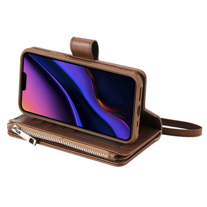 For iPhone 11 Pro 2 in 1 Solid Color Zipper Shockproof Protective Case with Card Slots & Bracket & Photo Holder & Wallet Function(Brown) - iPhone 11 Pro Cases by buy2fix | Online Shopping UK | buy2fix