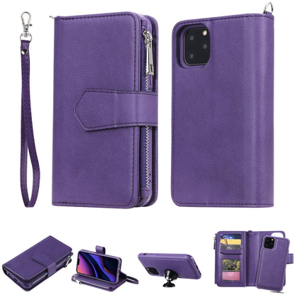 For iPhone 11 Pro 2 in 1 Solid Color Zipper Shockproof Protective Case with Card Slots & Bracket & Photo Holder & Wallet Function(Purple) - iPhone 11 Pro Cases by buy2fix | Online Shopping UK | buy2fix