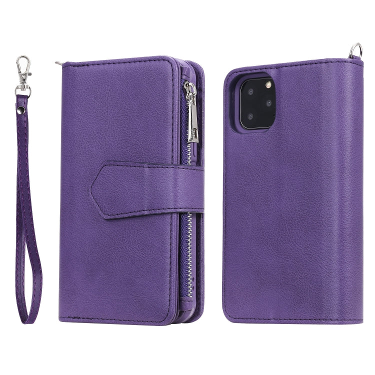 For iPhone 11 Pro 2 in 1 Solid Color Zipper Shockproof Protective Case with Card Slots & Bracket & Photo Holder & Wallet Function(Purple) - iPhone 11 Pro Cases by buy2fix | Online Shopping UK | buy2fix