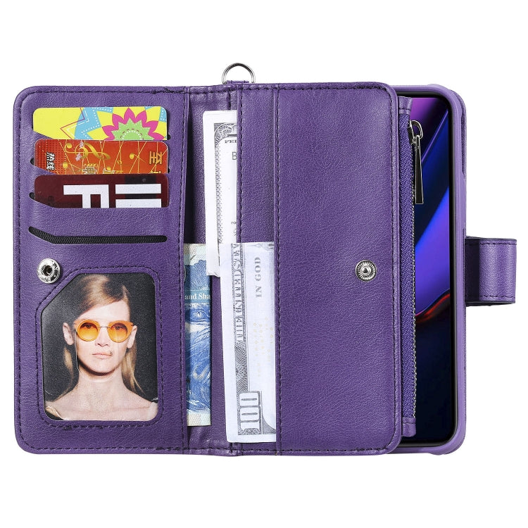 For iPhone 11 Pro 2 in 1 Solid Color Zipper Shockproof Protective Case with Card Slots & Bracket & Photo Holder & Wallet Function(Purple) - iPhone 11 Pro Cases by buy2fix | Online Shopping UK | buy2fix