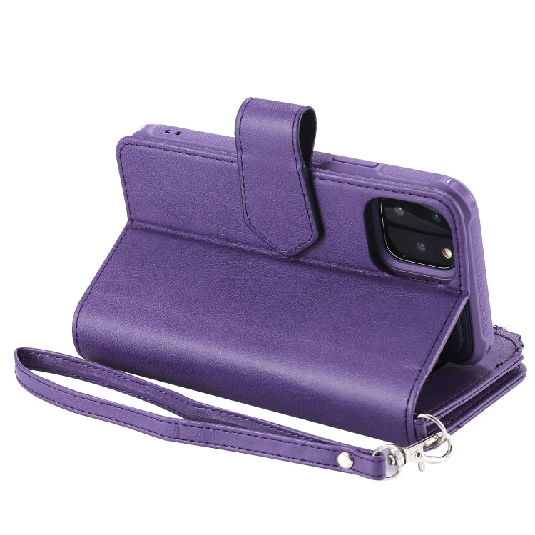 For iPhone 11 Pro 2 in 1 Solid Color Zipper Shockproof Protective Case with Card Slots & Bracket & Photo Holder & Wallet Function(Purple) - iPhone 11 Pro Cases by buy2fix | Online Shopping UK | buy2fix