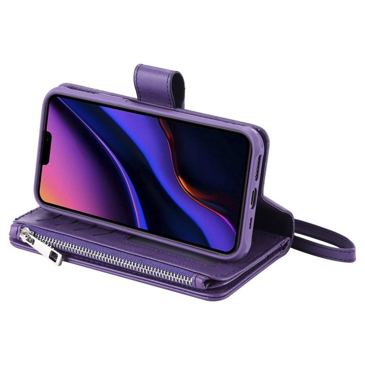 For iPhone 11 Pro 2 in 1 Solid Color Zipper Shockproof Protective Case with Card Slots & Bracket & Photo Holder & Wallet Function(Purple) - iPhone 11 Pro Cases by buy2fix | Online Shopping UK | buy2fix