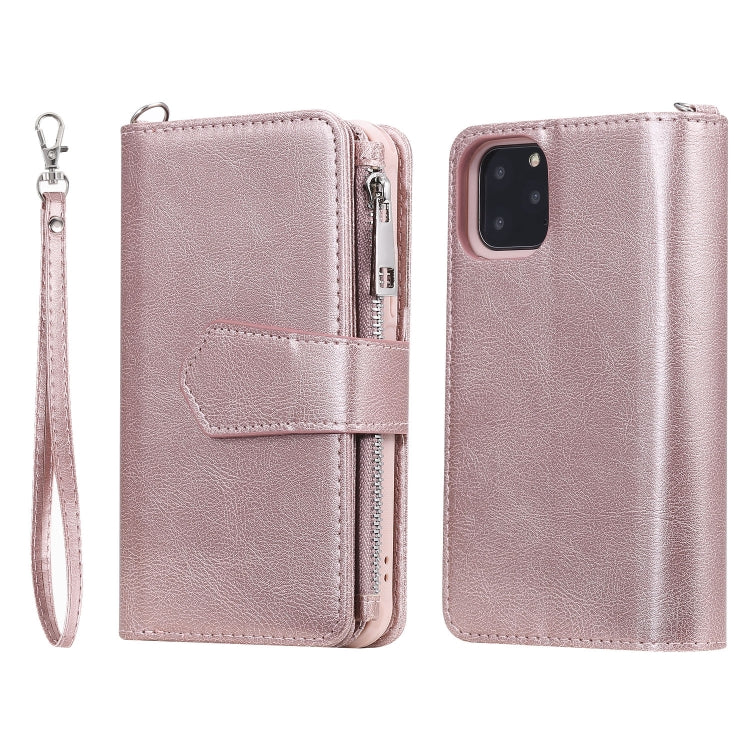 For iPhone 11 Pro 2 in 1 Solid Color Zipper Shockproof Protective Case with Card Slots & Bracket & Photo Holder & Wallet Function(Rose Gold) - iPhone 11 Pro Cases by buy2fix | Online Shopping UK | buy2fix