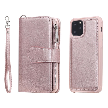 For iPhone 11 Pro 2 in 1 Solid Color Zipper Shockproof Protective Case with Card Slots & Bracket & Photo Holder & Wallet Function(Rose Gold) - iPhone 11 Pro Cases by buy2fix | Online Shopping UK | buy2fix