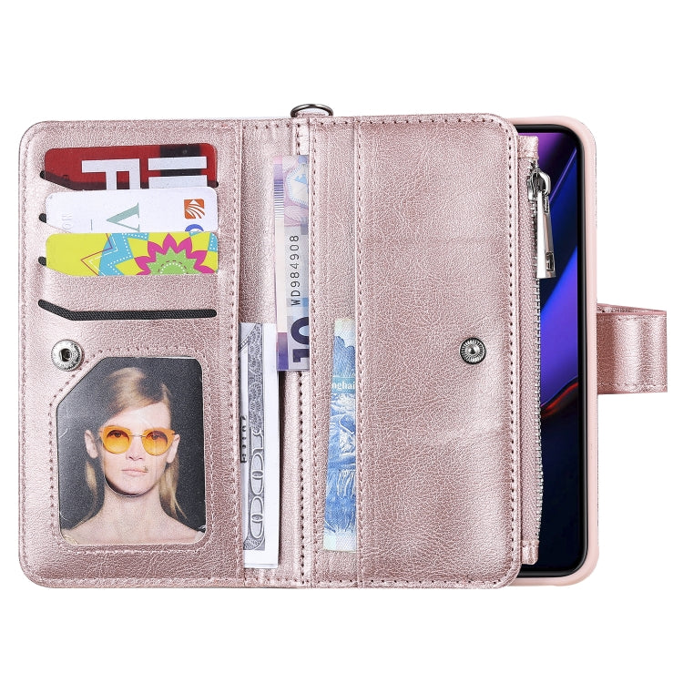 For iPhone 11 Pro 2 in 1 Solid Color Zipper Shockproof Protective Case with Card Slots & Bracket & Photo Holder & Wallet Function(Rose Gold) - iPhone 11 Pro Cases by buy2fix | Online Shopping UK | buy2fix