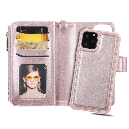 For iPhone 11 Pro 2 in 1 Solid Color Zipper Shockproof Protective Case with Card Slots & Bracket & Photo Holder & Wallet Function(Rose Gold) - iPhone 11 Pro Cases by buy2fix | Online Shopping UK | buy2fix