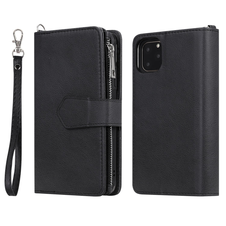 For iPhone 11 Pro Max 2 in 1 Solid Color Zipper Shockproof Protective Case with Card Slots & Bracket & Photo Holder & Wallet Function(Black) - iPhone 11 Pro Max Cases by buy2fix | Online Shopping UK | buy2fix