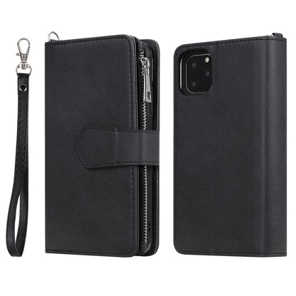 For iPhone 11 Pro Max 2 in 1 Solid Color Zipper Shockproof Protective Case with Card Slots & Bracket & Photo Holder & Wallet Function(Black) - iPhone 11 Pro Max Cases by buy2fix | Online Shopping UK | buy2fix